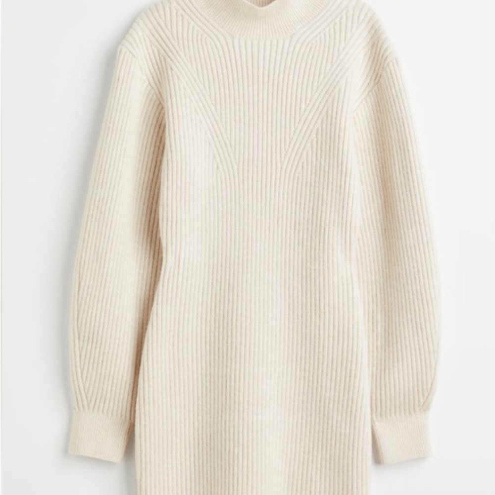 H&M Cream Rib Knit Turtleneck Dress